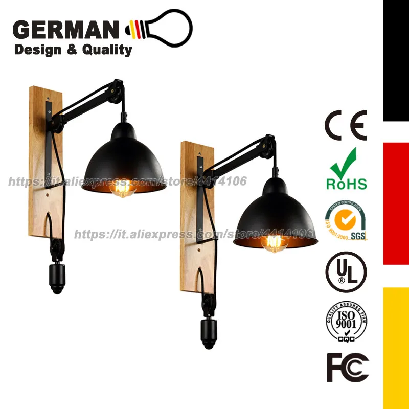 

Vintage Chic Unique Industrial Pipe and Pulley Design Wall Pendant Lamp with Fabric Cord