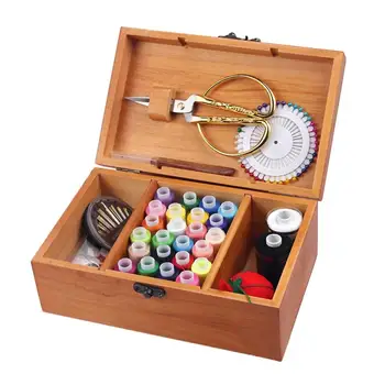 

Wooden Sewing Set Basket Retro Craft Sewing Needle Storage Box With 3 Compartments Needle Storage Box Home Decoration Sundries