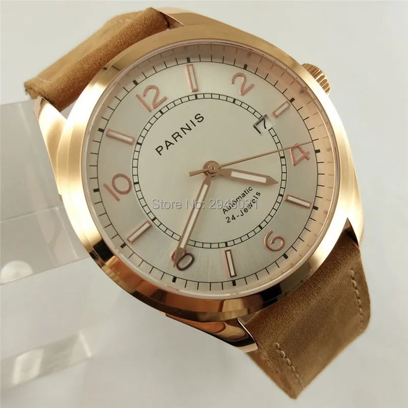 

42mm Parnis Japan Automatic Movement Men's Mechanical Watch Simple white Dial 2815