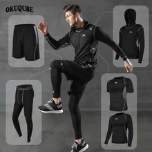 5 шт., мужская спортивная одежда, толстовка с круглым вырезом, спортивный костюм, эластичный спортивный костюм, черный и серый цвета, спортивная одежда для бега, фитнеса, спортзала, бега, наборы