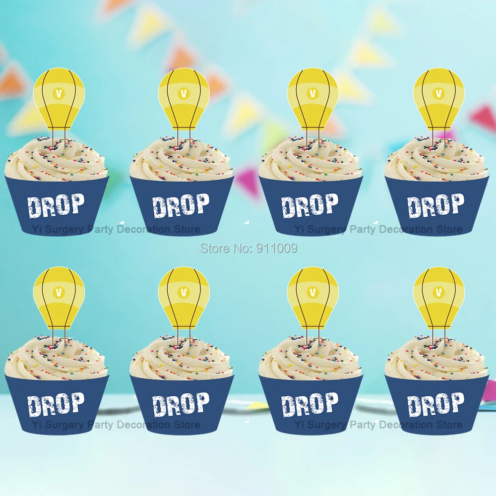 

24pcs/set Battle Game Theme Party Decoration Drop Parachute Birthday Cupcake Wrappers Toppers Party Supplies