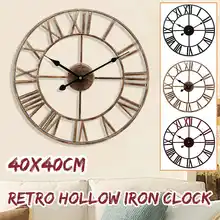 3D Circular retro romano de hierro forjado hueco Vintage gran silencio decorativo Reloj de pared en la decoración de la pared para el hogar artesanía regalo