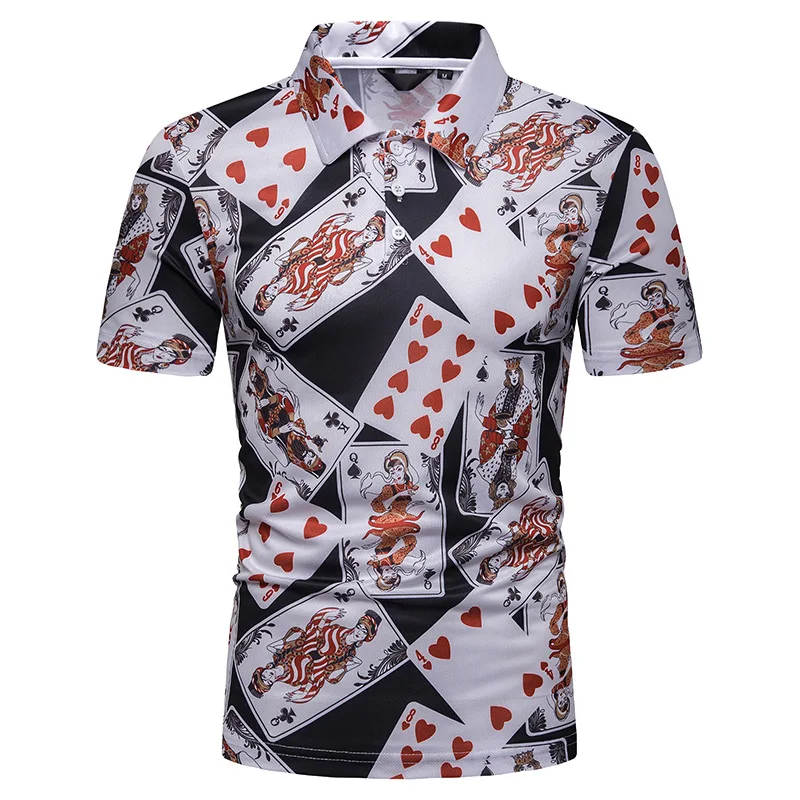

2019 Free Shipping New Arrival Summer Men's Poker Prints Short Sleeve POLO Mens Polo Shirt