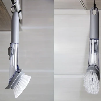 

Useful 2 in1 Kitchen Cleaning Brush with 4 Removable Brushes Long Handle Sponge Cleaning Brush Soap Dispensing Dish Brush Set