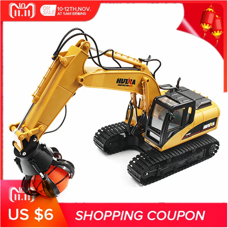 

HUINA 1571 RC Car 1:14 2.4G RC Alloy Ball Grabber Engineering Truck RTR 680-degree Rotation/Movable Stick Boom Claw/LED Light