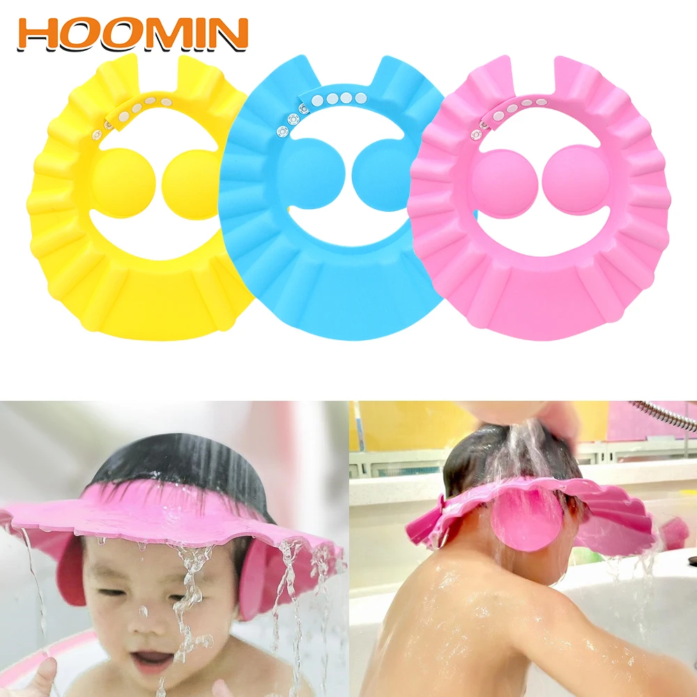 

HOOMIN Adjustable Shower Caps Bath Wash Hair Cap Children Shampoo Cap Ear Protection Baby Shower Shield Hat Safe Soft Hat