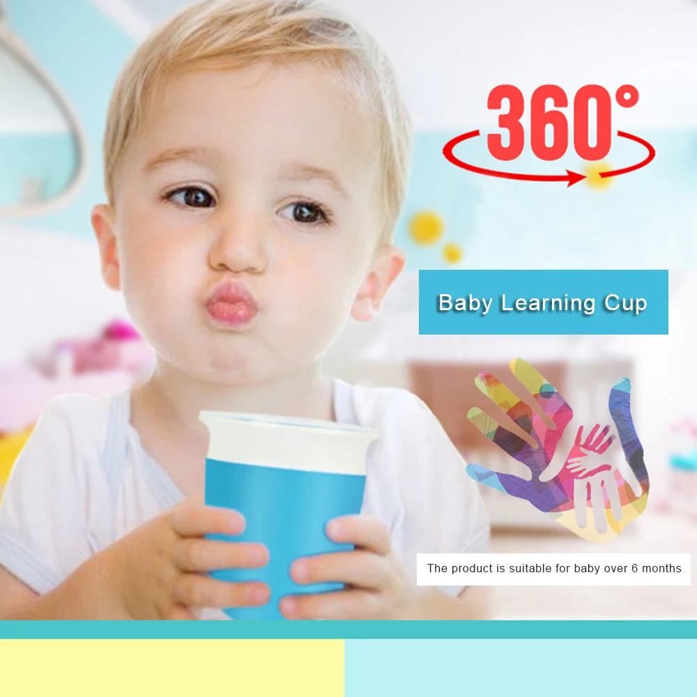 

360 Degrees Can Be Rotated Baby Learning Drinking Cup With Double Handle Flip lid Leakproof Infants Water Cups Bottle Silicone