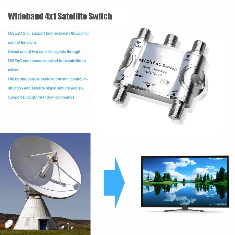 Kebidu оригинальный 4X1 переключатель сигнала Diseqc спутниковый ТВ тюнер FTA Wideband