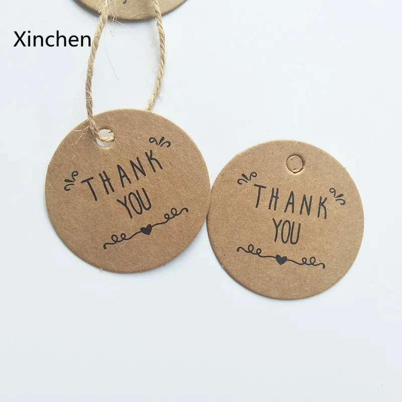 100pcs/lot Kraft paper Round Paper Tags "Thank you" Paper Card Tag Labels DIY Scrapbooking