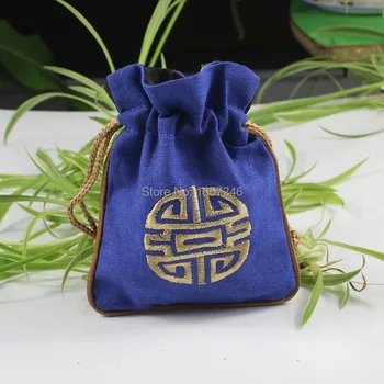 

100pcs Cotton Linen Drawstring Gift Bag for Jewelry Gifts Pouch Chinese Ethnic Embroidery Tea Candy Packaging Bags 11*14cm
