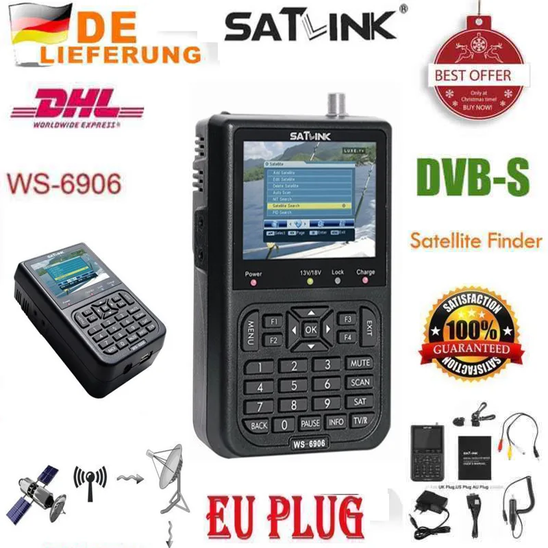 

Digital Satellite Signal Meter Finder WS-6906 DVB-S FTA Data AV OUT and AV IN Function with 3.5" LCD color display EU Plug
