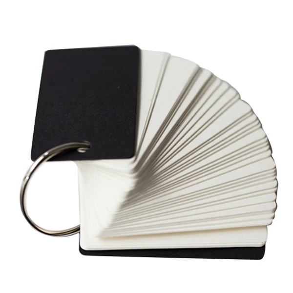 

2pcs Binder Ring Easy Flip Flash Cards Study Cards, 100 Blank Pages,black&white