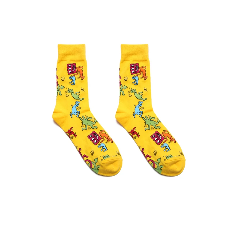Мужские носки модная гитара из мультфильма покер перо бургер любовь счастливый Забавный Повседневный Harajuku хип хоп уличный стиль скейт хлопковые носки