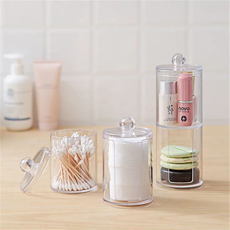 Acrylic Multifunctional Round Qtip Container Cosmetic Makeup Cotton Pad Organizer Jewelry Storage Box Holder and Candy Jars