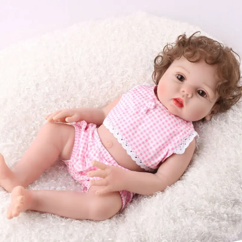 NPKDOLL Reborn Baby Doll 18 дюймов полный корпус силиконовые подарки ручной работы кукла девочка розовая одежда подарок плюшевый медведь вьющиеся волосы