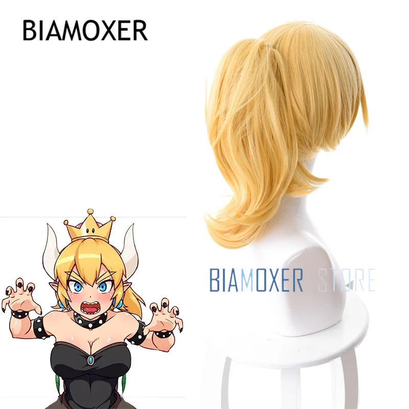 Biamoxer принцесса боузетт косплей парик Золотой косичка Супер Марио Персик Купа
