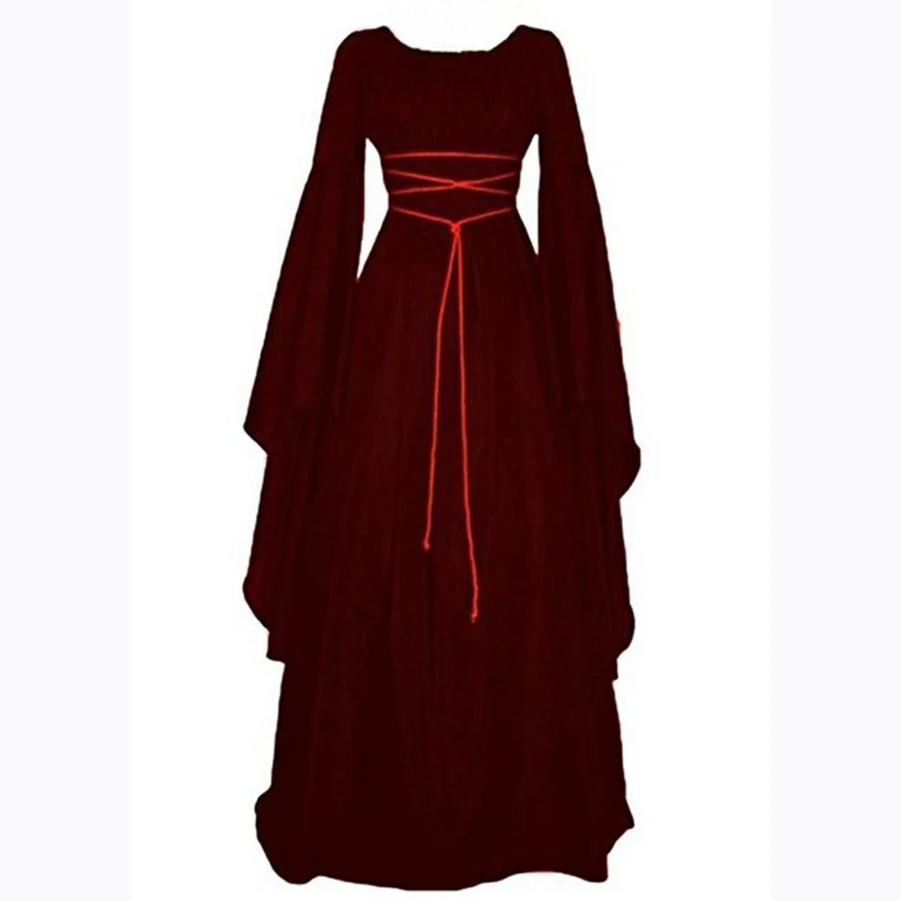 Medieval Women's Solid Vintage Victorian Gothic Dress Renaissance Maiden Dresses Retro Long Gown Cosplay Costume For Halloween