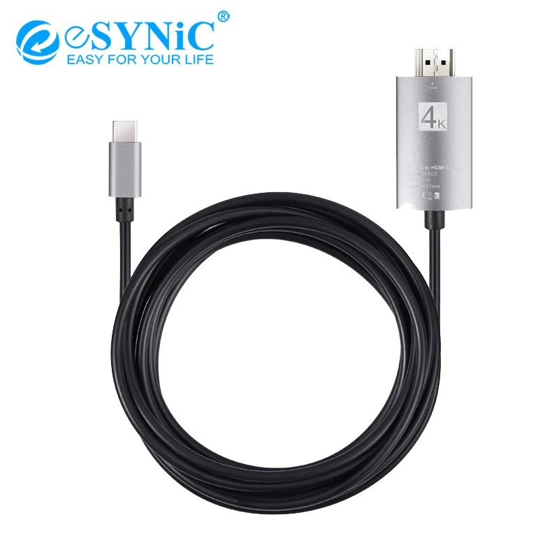 Esynic 2 м черный USB-C 3 1 Тип C к HDMI ТВ HD кабель Поддержка 4K 3840x2160 Typc для Macbook Chromebook Zen |