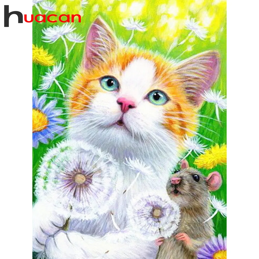 

Huacan Diamond Painting DIY Embroidery Sale Animal Cat Full Square Diamond Mosaic Rhinestone Picture Cross Stitch Home Decor