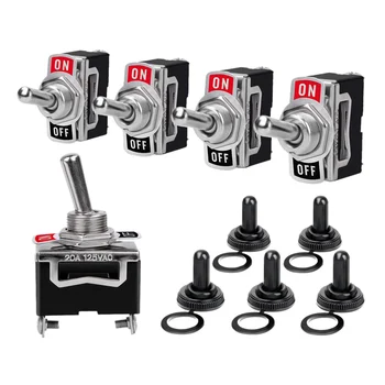 

5 Pack Heavy Duty Rocker Toggle Switch 15A 250V 20A 125V SPST 2 Pin ON/OFF Switch Metal Bat Waterproof Boot Cap Cover