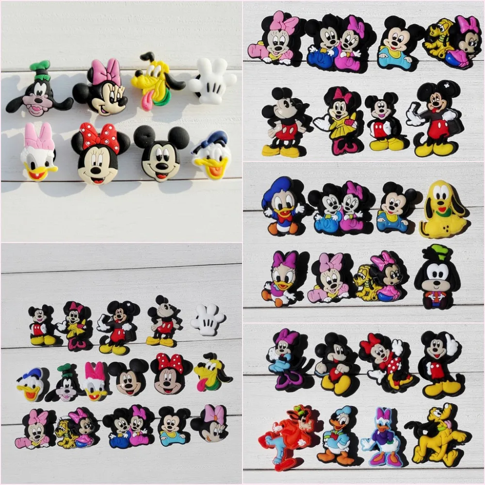 

8-16pcs Cute Mickey Minnie Cartoon PVC Shoe Charms Buckles Accessories Buttons Fit Wristbands Bracelets Croc JIBZ Kid Gift