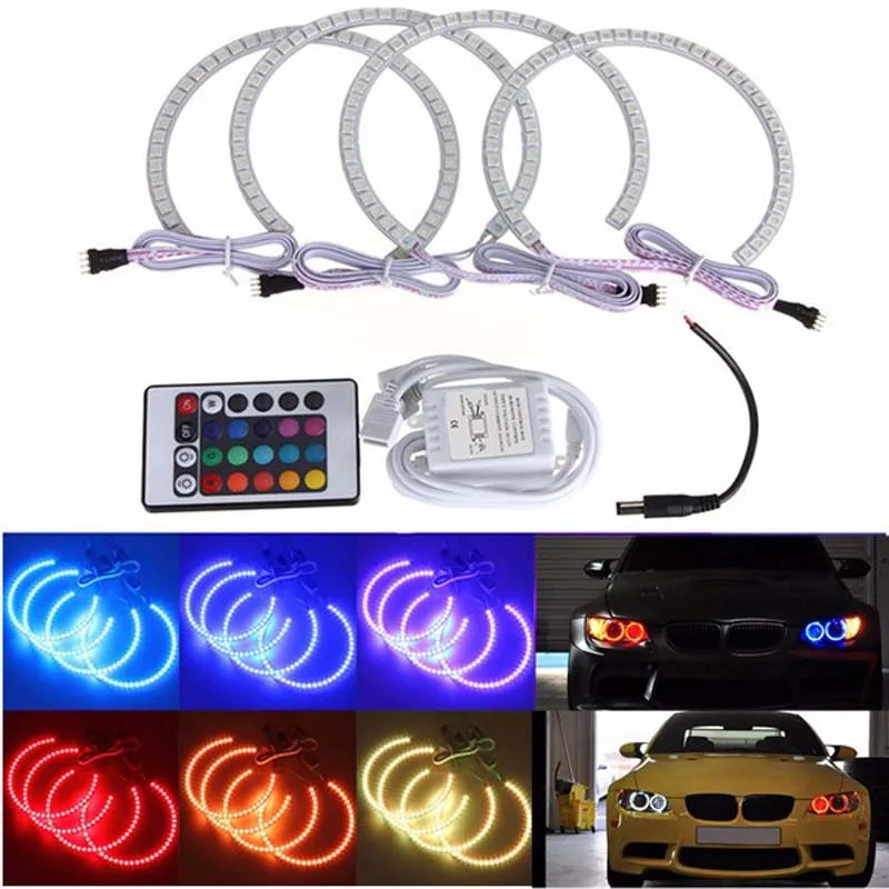 

4pcs Angel Eyes Halo Ring RGB LED Light SET Car Headlight Bulbs Front Lights Romote Control For BMW E36 E38 E39 E46