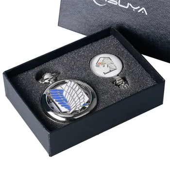 

Anime Attack on Titan Pattern Pocket Watch Cosplay Costume Necklace Clock Gift Set Silver Pocket Watch Relogio De Bolso
