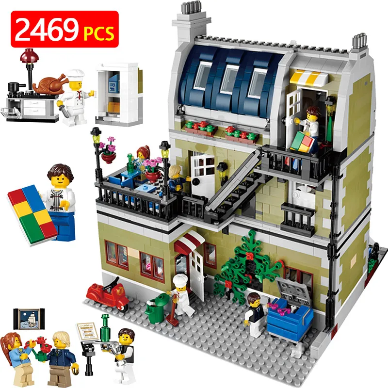 

Creator Large City Street Parisian Restaurant Model Building Blocks Bricks Toys for Children Compatible with Legoed City 10243