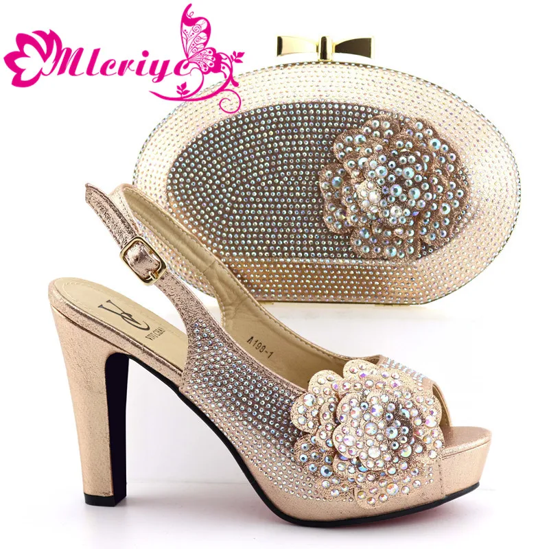 

198-1 New African Women Shoes and Bag Set With Rhinestones Pumps Italian Shoes With Matching Bag for Party High Heeled Shoes