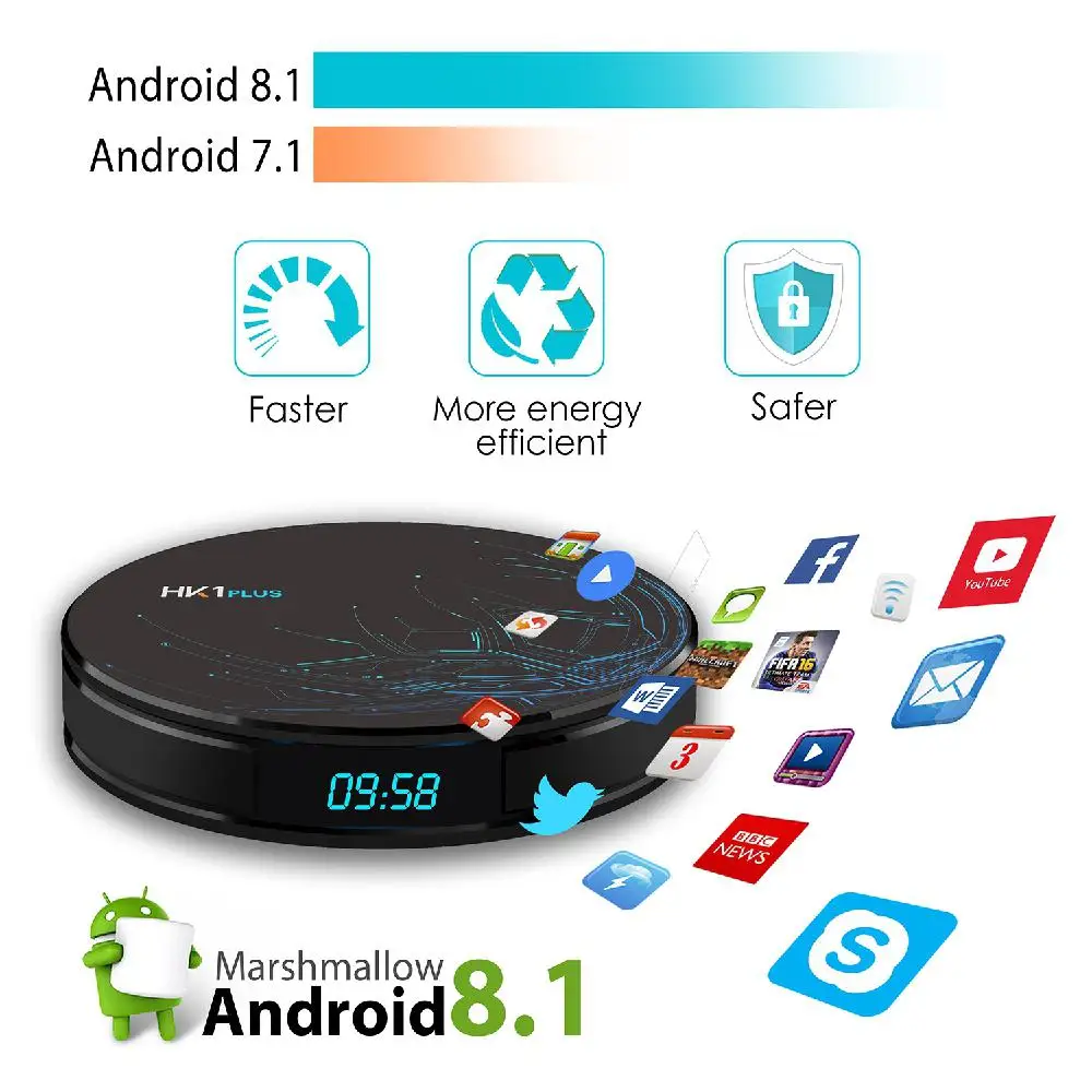 HK1plus Android 8.1 RK3328 2.4G 4K 3D Quad-Core Smart TV BOX Media Player Set-Top Box 2G/16G 4G/32G 4G/64G