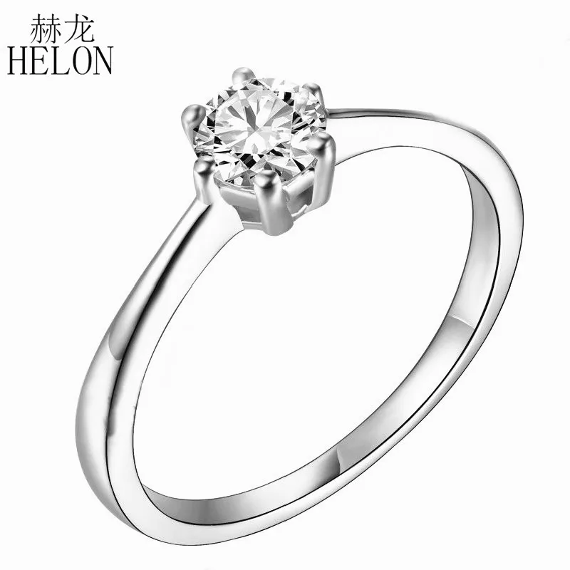 HELON Твердые 14 k White 0.5ct круглый искусственный бриллиант Обручение обручальное кольцо качественные муассаниты дамы кольцо Fine Jewelry