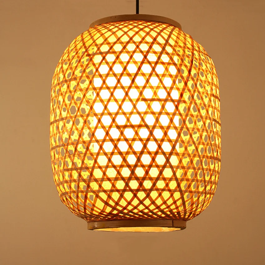 

Vintage Bamboo Wicker Rattan Lantern Shade Led Pendant Ligths Fixture Rustic Art Deco Restaurant Hanging Lamp Luminaire Lighting