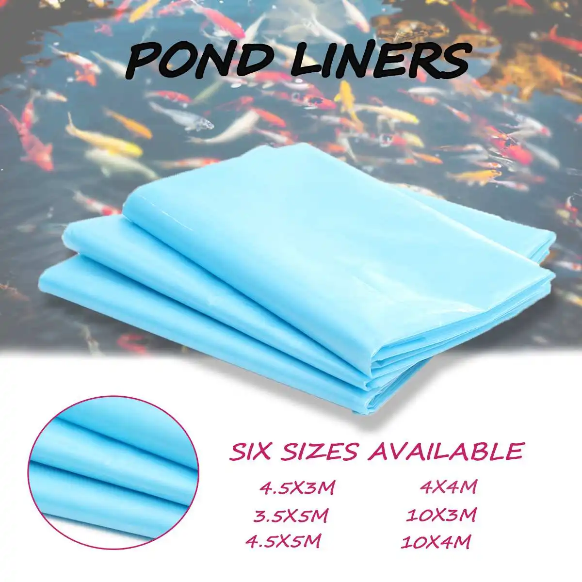 3 10M 6Sizes Blue HDPE Fish Pond Liner Garden Pools Reinforced HDPE