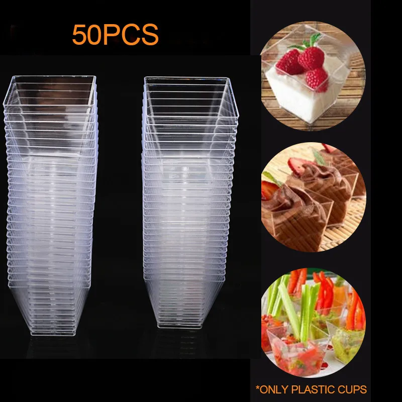 

50Pcs 60ml Plastic Dessert Cup for Dessert Pudding Mousses Yogurt Jelly Clear Dish Portion Containers Decor