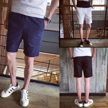 

Summer New Men Casual Sports Beach Loose Solid Color Cotton Shorts Five Sub Waistband Classic