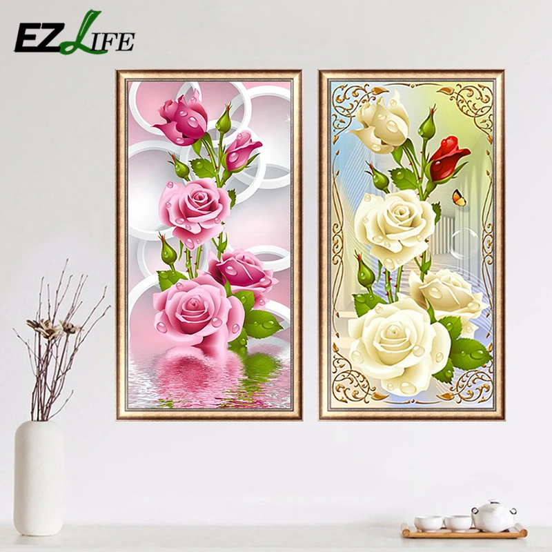 

5d Diy Diamond Embroidery Yellow Pink Rose Pictures Full Mosaic Kit Round Rhinestone Flowers Diamond Painting Cross Stich