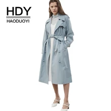 HDY Haoduoyi Women Casual Solid Color Double Breasted Outwear Sashes Office Coat Chic Epaulet Design Long Trench Coat Autumn HDY Haoduoyi Women Casual Solid Color Double Breasted Outwear Sashes Office Coat Chic Epaulet Design Long Trench Coat Autumn