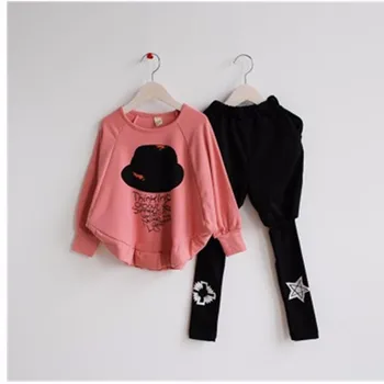 

Girl New Pattern Spring Summer Bat Cuff T-shirt. Children's Garment Pure Cotton Jacket Bloomers Twinset