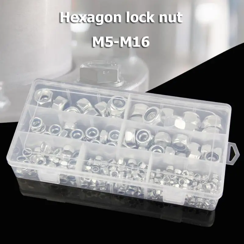 

M5-M16 Galvanized Nylon Nut Locknut Anti-drop Hex Nut Hexagon Screws Kit for Woodworking