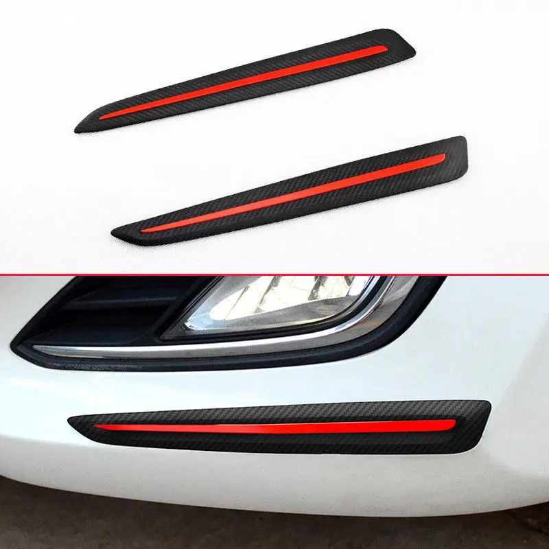 

2PCS Universal Front Rear Carbon Fiber Color Bumper Air Knife Guard Soft Protector Strips Anti-Scratch TPE PP 3D Sticker
