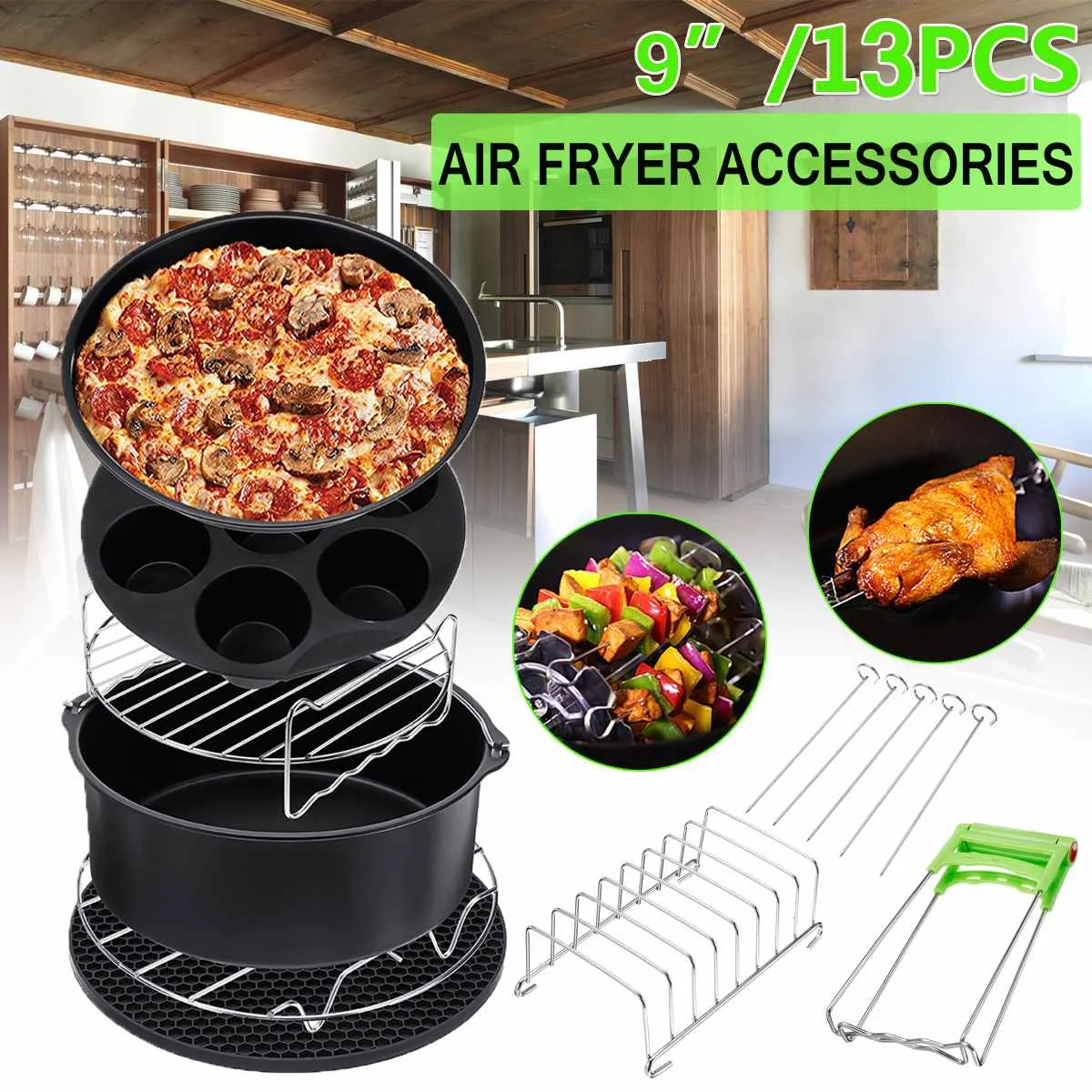

13/12/11/10/8 pcs 9inch Air Fryer Accessories set Home Kitchen Cooking tool Baking Set Fit For 5.2-6.8QT Air Fryer for Party
