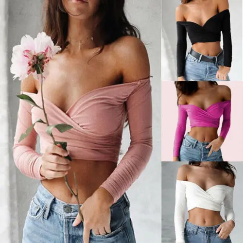 

Summer Women Ladies Sexy Casual Off Shoulder Bandage V Neck Tank Top Vest Crop Top Frill Tops Black Pink White S-XL
