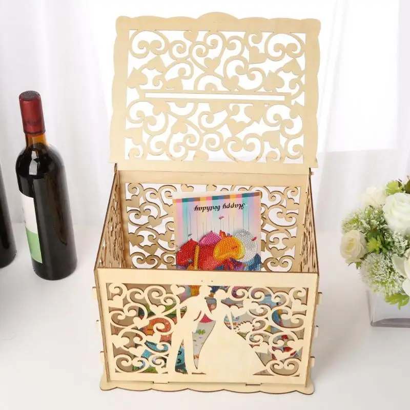 DIY свадебный подарок Любовь цветок деревянный футляр для Карт Коробка денег с