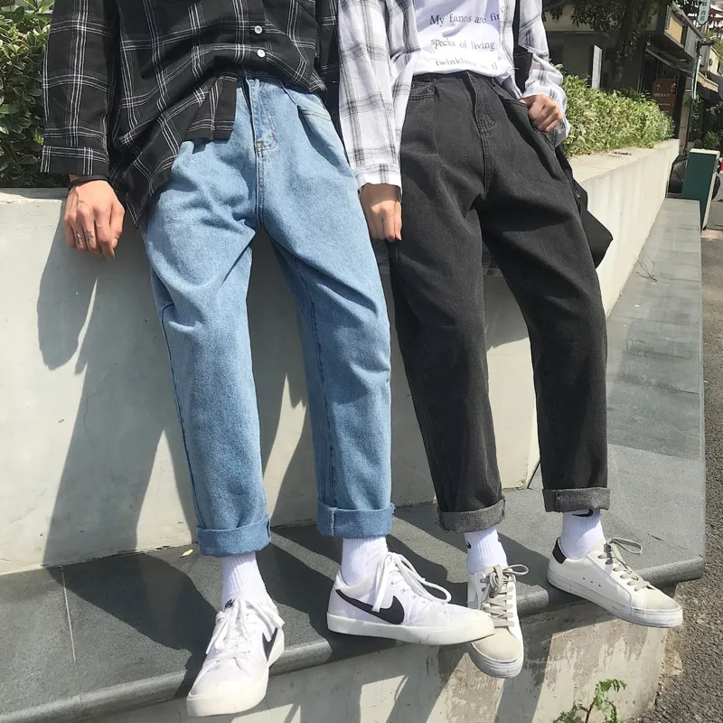 

Spring New Men's Casual Jeans S-XL Solid Color Simple Youth Travel Cotton Loose Straight Couple Personality Nine Pants