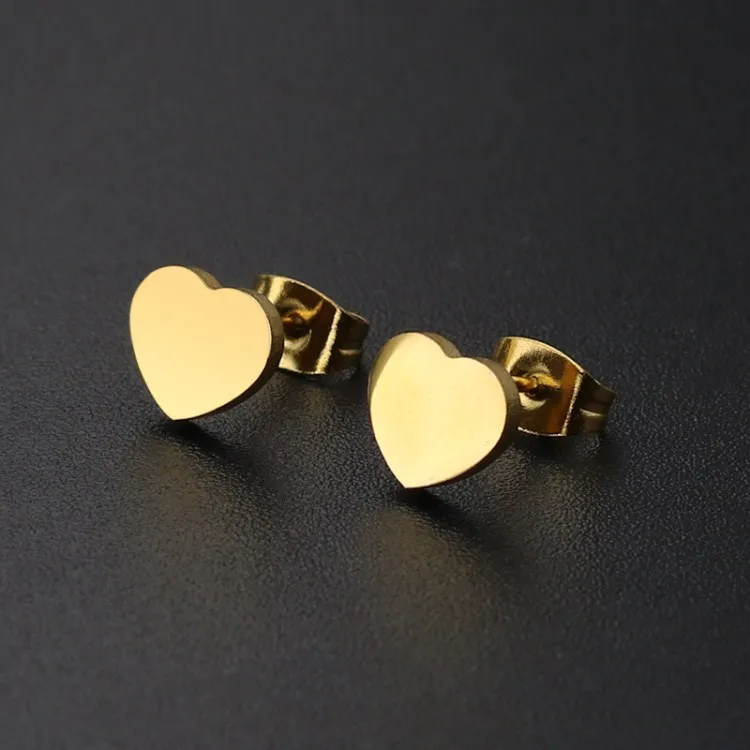 

2 Size New Fashion Single Stud Earrings Women Heart Simple Party Earrings Girl Gold/Sliver/Black Metal Earrings