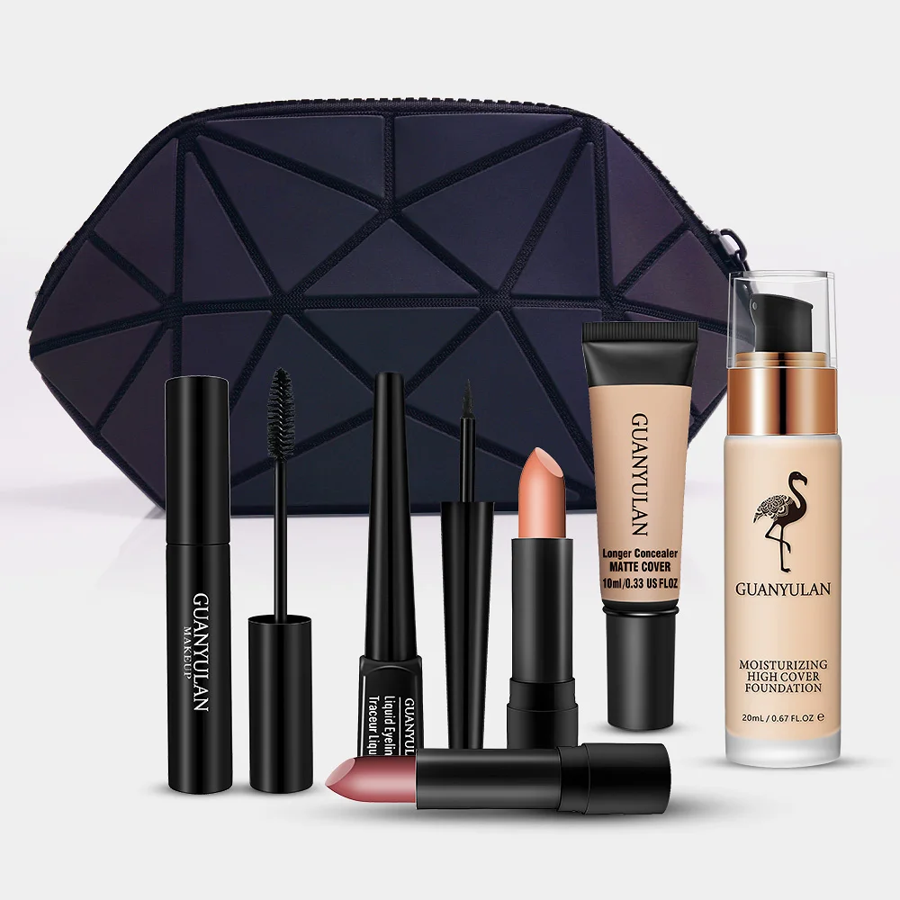 

GUANYULAN 6 pcs/set Makeup set including Lipstick, eyeliner,Mascara, Liquid foundation, concealer Cosmetics With exquisit Bag