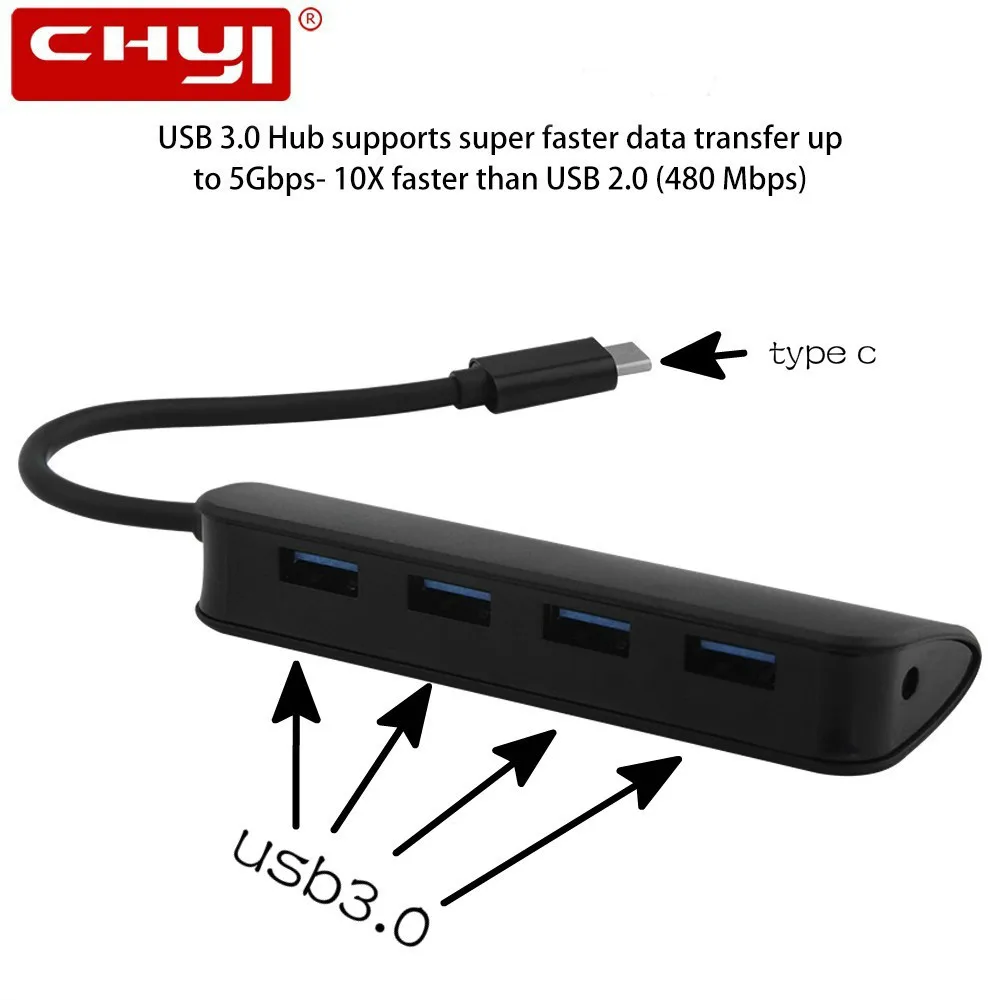 

CHYI Type C To 4 Ports Usb3.0 Hub Micro Combo Computer Accessories 5gbps Super Speed Usb 3.0 Hab Hubs Splitter Adapter Usb C Hub