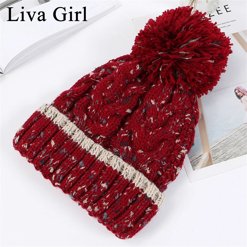 Liva/брендовые зимние шапки из плотного флиса для девочек, вязаные шапки с помпоном, повседневная шерстяная шапка, Корейская женская зимняя теплая шапка с ушками, женская шапка с кошкой