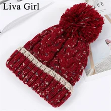 Liva/брендовые зимние шапки из плотного флиса для девочек, вязаные шапки с помпоном, повседневная шерстяная шапка, Корейская женская зимняя теплая шапка с ушками, женская шапка с кошкой