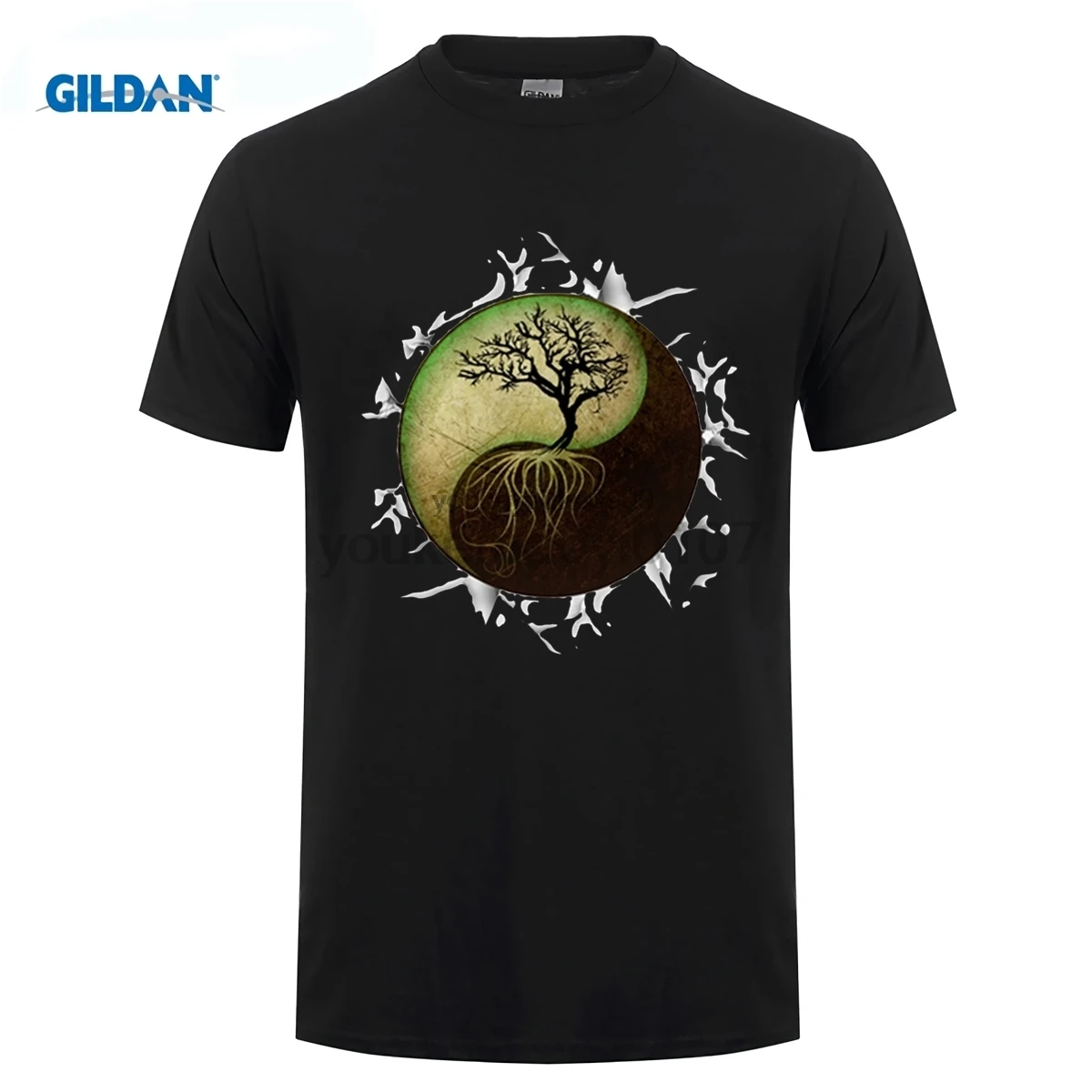 

gildan Fashion Yin Yang Tree Design Men T-shirt Short Sleeve Customized t shirts Vintage Tree Printed Cool Hipster tee Shirts